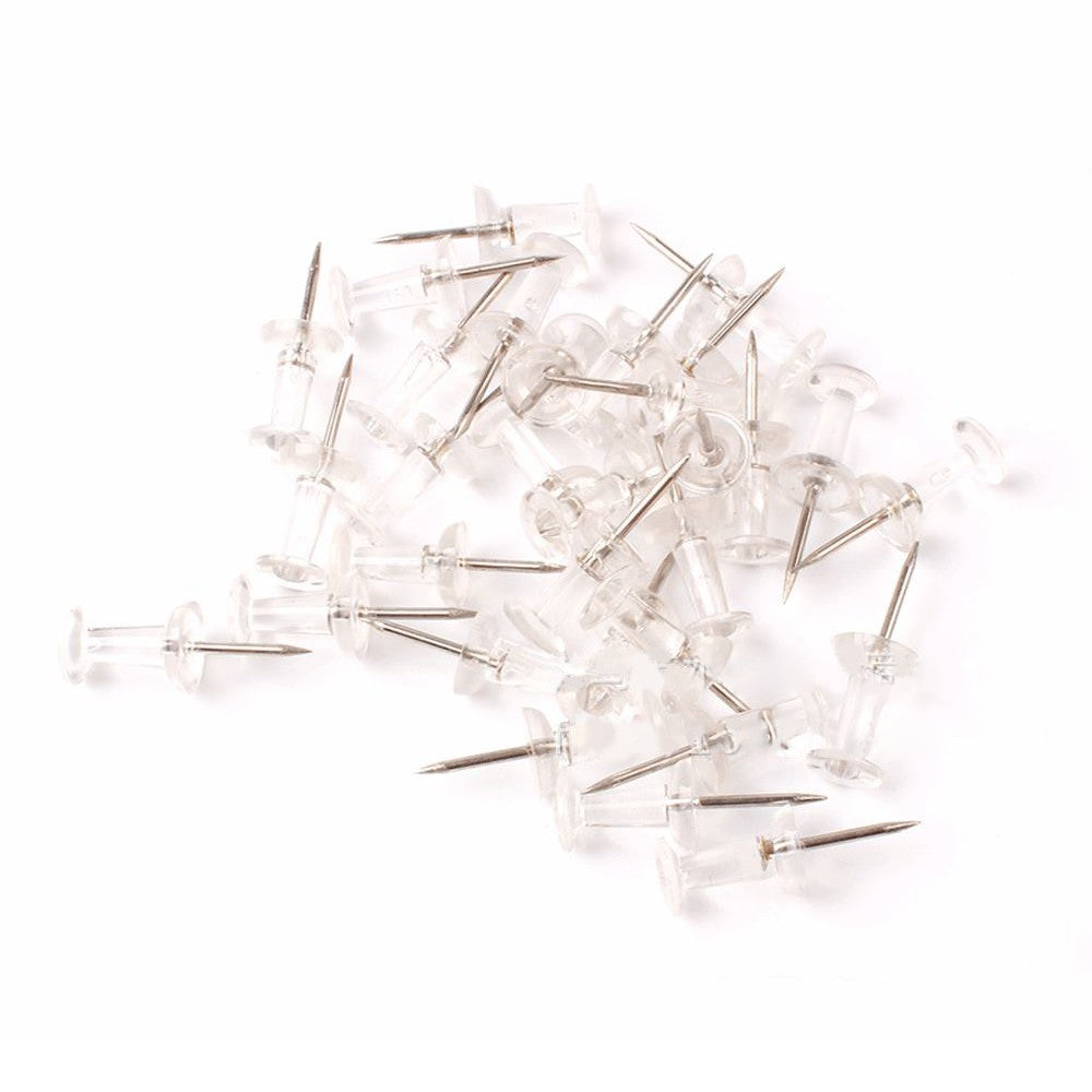 50 Pack Clear Push Pins with Metal Points