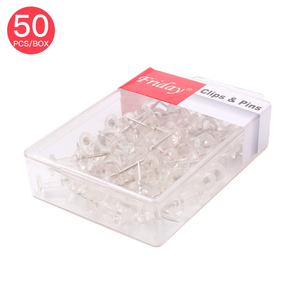 50 Pack Clear Push Pins with Metal Points