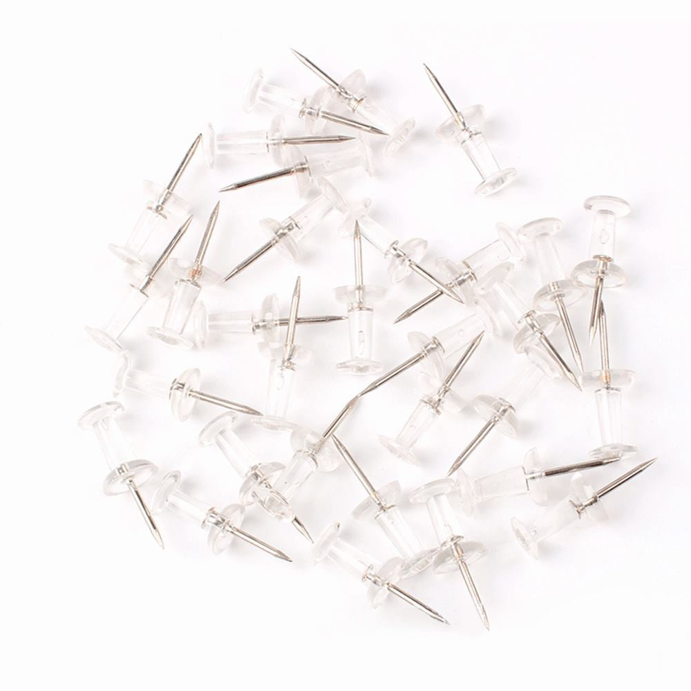 50 Pack Clear Push Pins with Metal Points