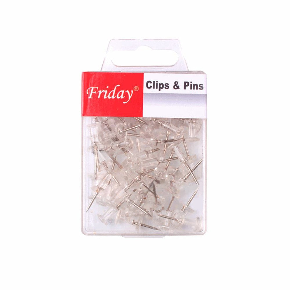 50 Pack Clear Push Pins with Metal Points