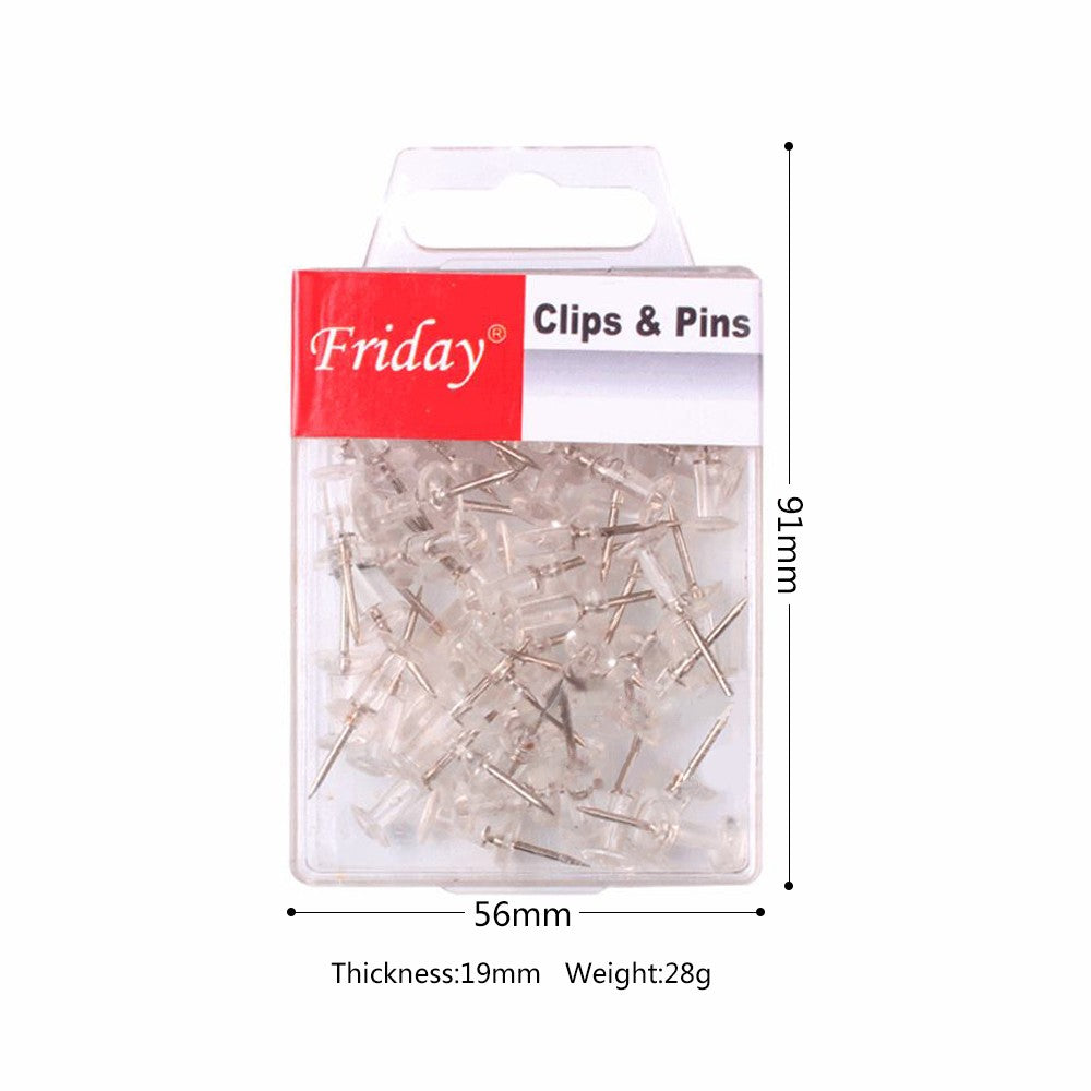 50 Pack Clear Push Pins with Metal Points