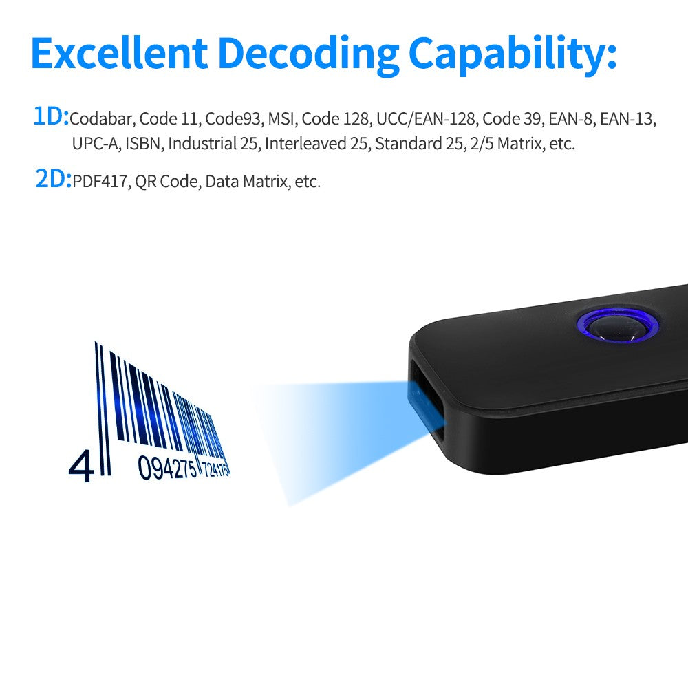 3-in-1 Wireless & USB Handheld Barcode Scanner: 1D/2D/QR Code Reader for Windows, Android, Mac, iOS - Ideal for Retail, Logistics, Warehouse