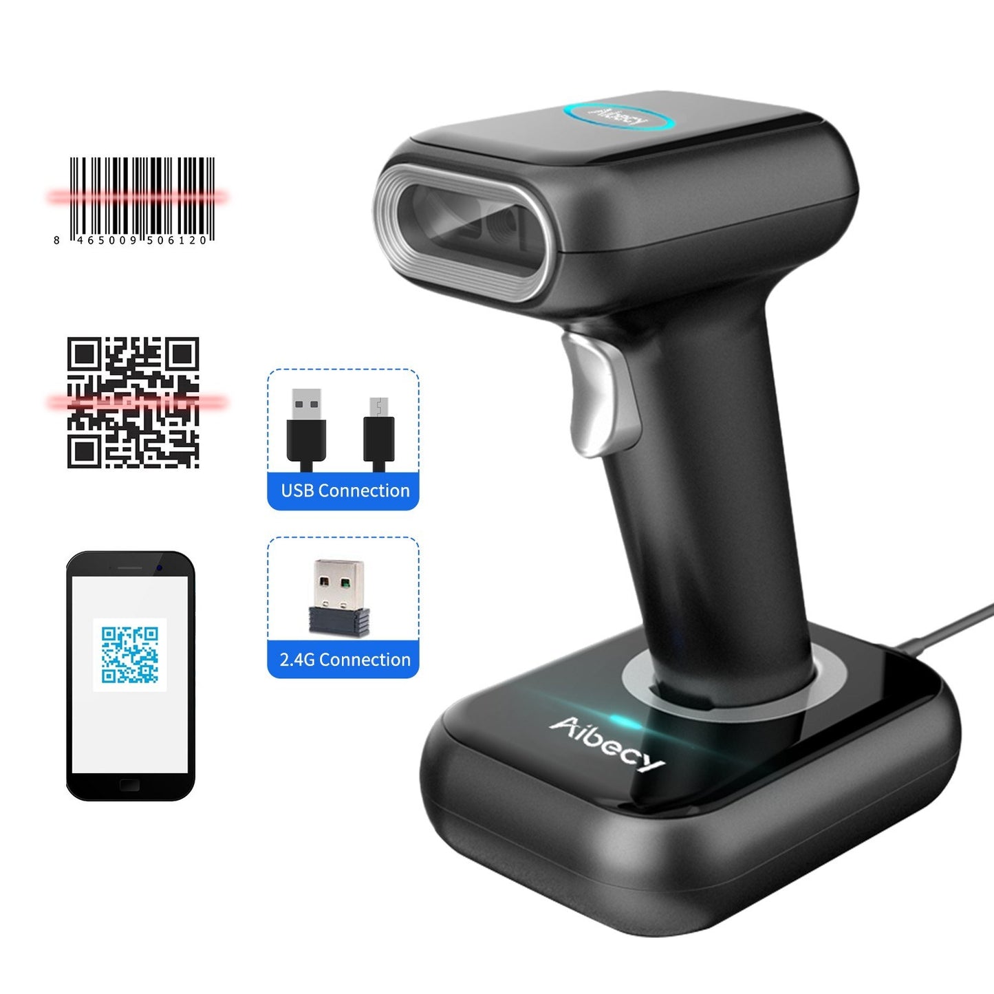 Aibecy 1D/2D QR Code High Speed Barcode Scanner
