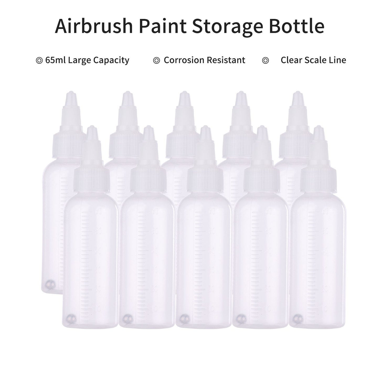 10pcs 65ml Airbrush Paint Storage Bottles with Scale, Plastic Squeeze Jars for Art & Craft Paints, Liquids, Lotions