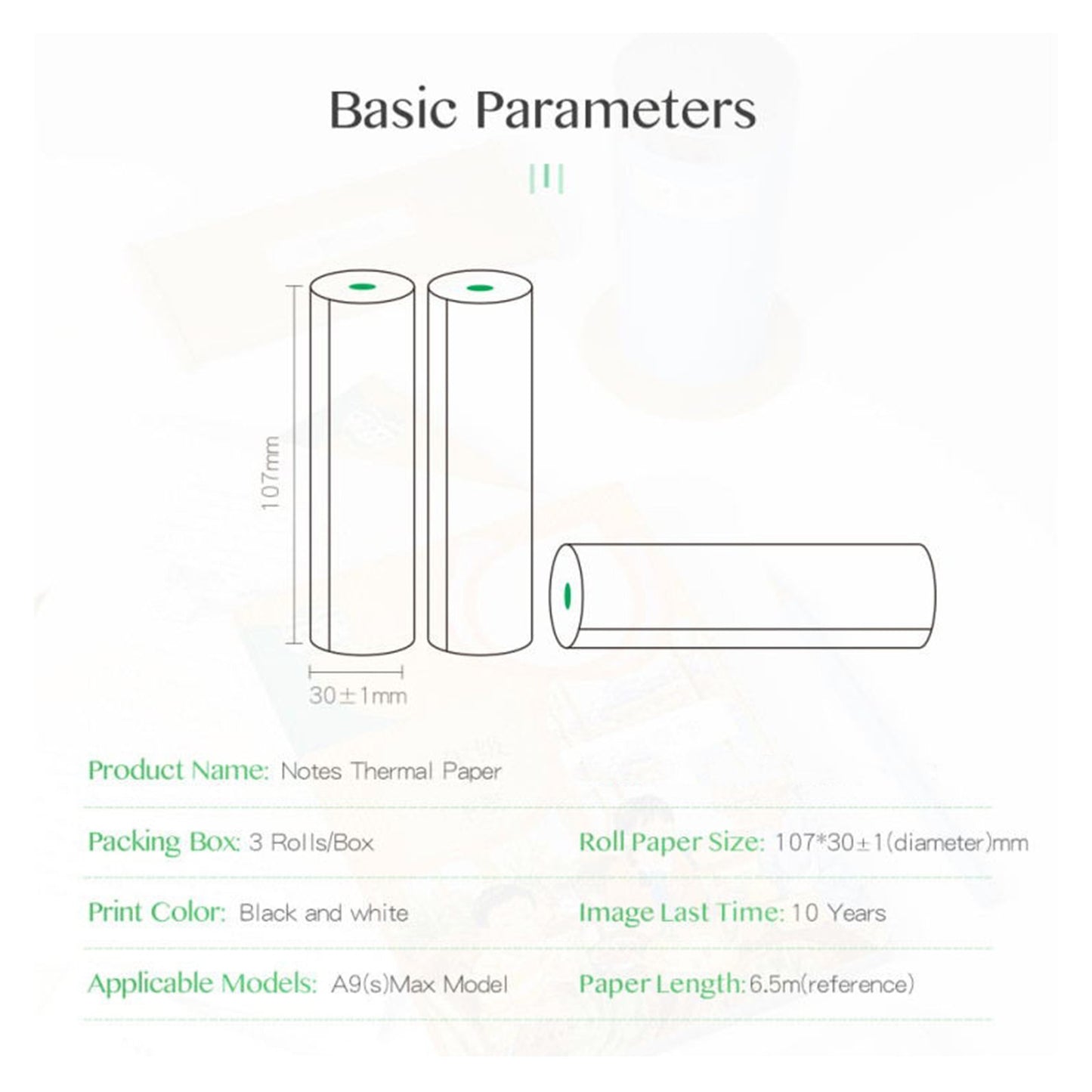 PeriPage Thermal Paper Roll - 107 x 30mm Notes