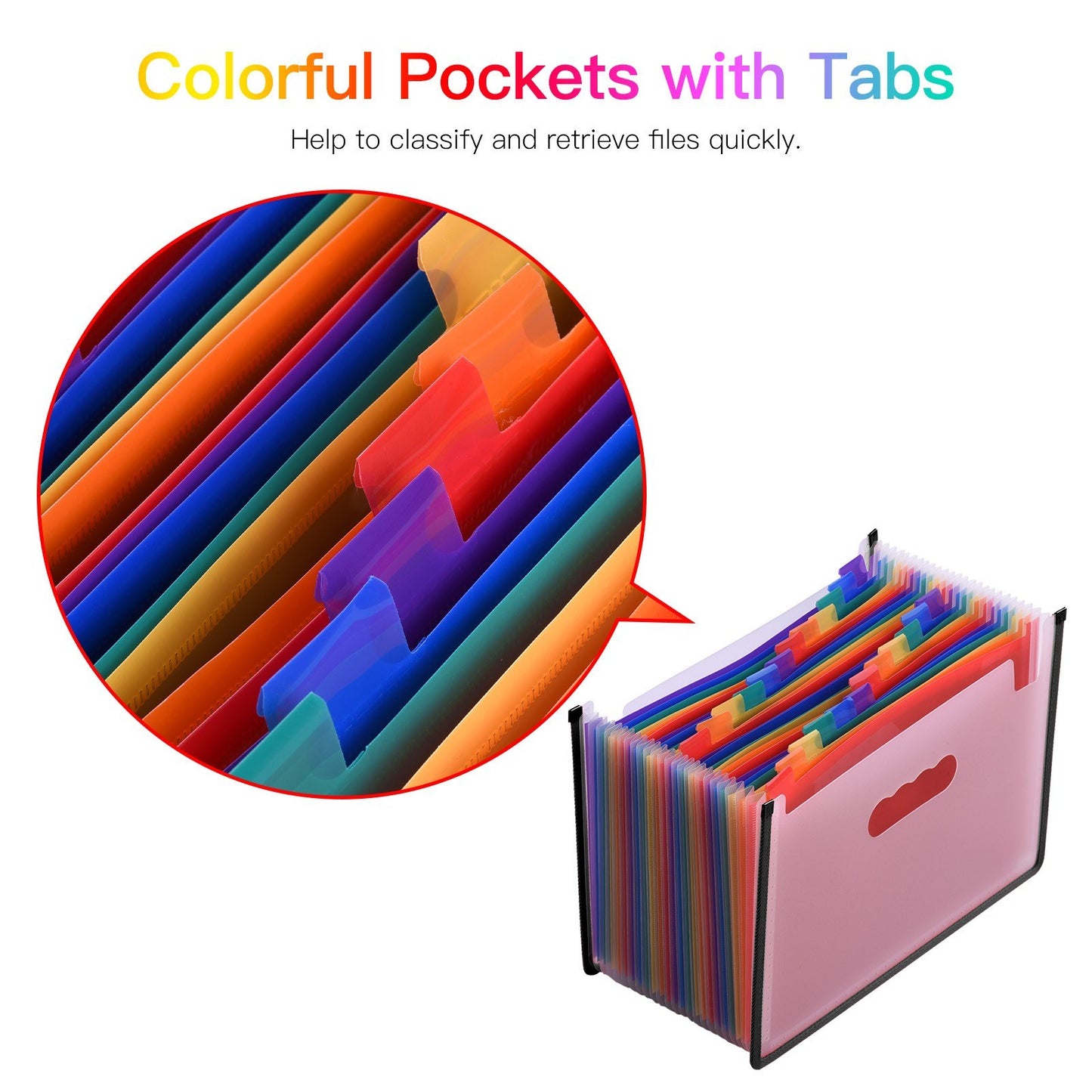 24-Pocket A4/Letter Size Expandable Accordion File Organizer, Rainbow for Home/Office/School