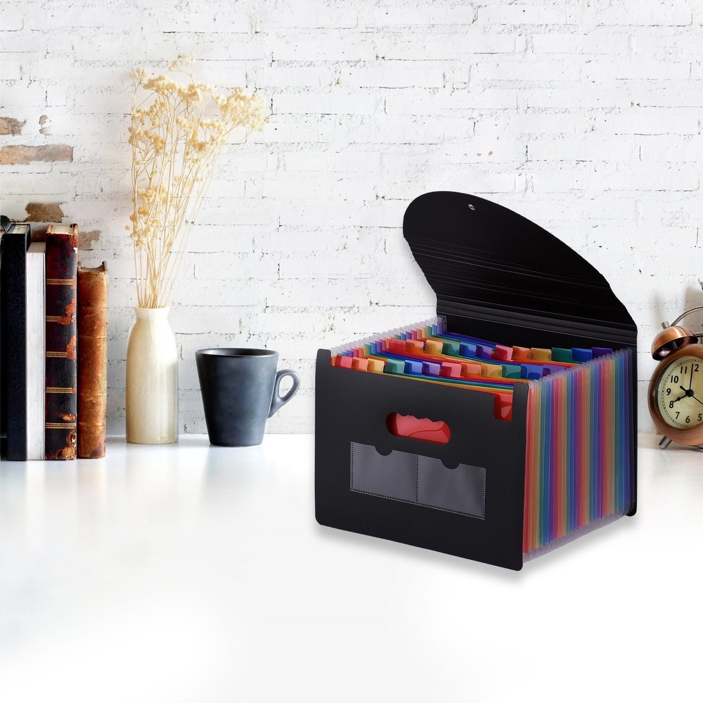 Rainbow 24-Pocket Expanding File Folder with Cover - A4/Letter Size Organizer for Home, Office, School