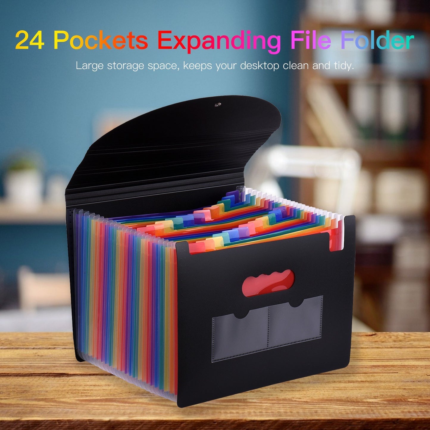 Rainbow 24-Pocket Expanding File Folder with Cover - A4/Letter Size Organizer for Home, Office, School