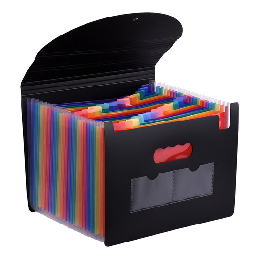 Rainbow 24-Pocket Expanding File Folder with Cover - A4/Letter Size Organizer for Home, Office, School