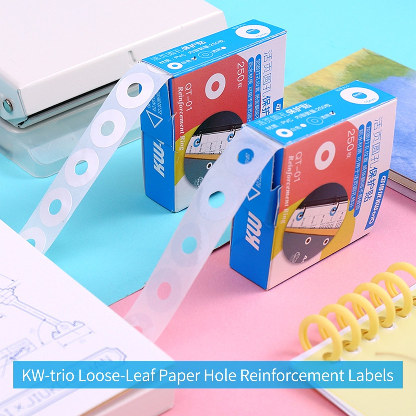 KW-trio Round Reinforcement Labels for Loose-Leaf Paper