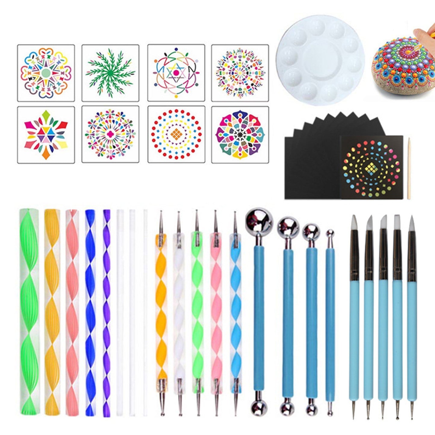 41-Piece Mandala Dotting Art Kit: DIY Stencils, Brushes & Tools for Canvas, Rocks & Crafts