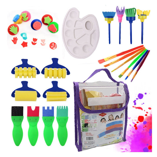 25PCS Kids Washable Paint Brushes & Sponge Set for DIY Art Toys - Perfect for Toddlers, Acrylic Crafts, Rock & Tempera Painting Gifts