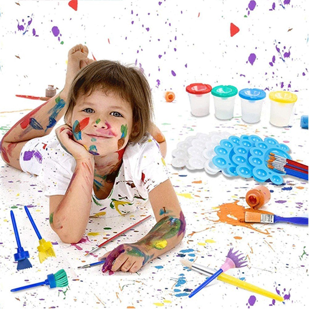 25PCS Kids Washable Paint Brushes & Sponge Set for DIY Art Toys - Perfect for Toddlers, Acrylic Crafts, Rock & Tempera Painting Gifts