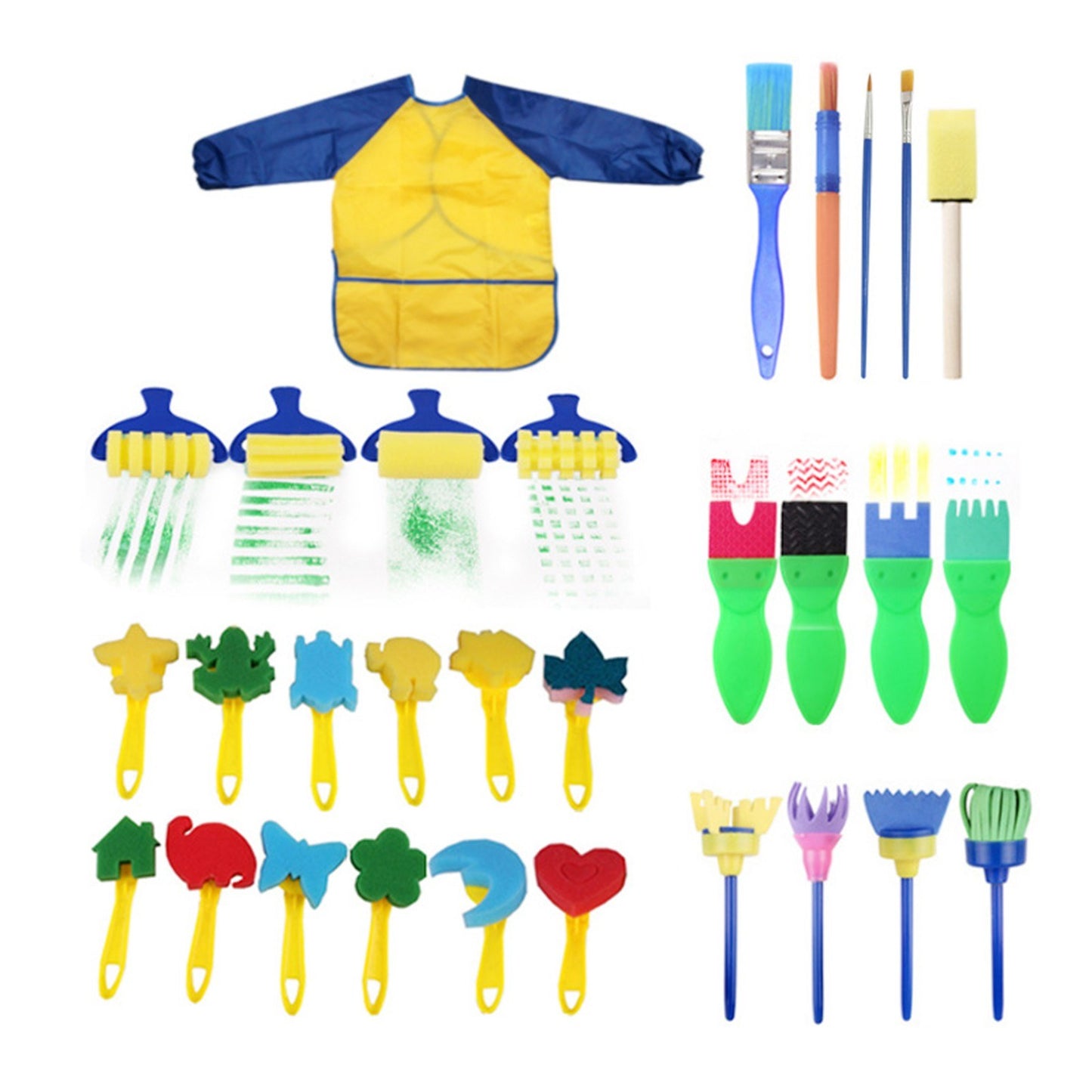 25PCS Kids Washable Paint Brushes & Sponge Set for DIY Art Toys - Perfect for Toddlers, Acrylic Crafts, Rock & Tempera Painting Gifts