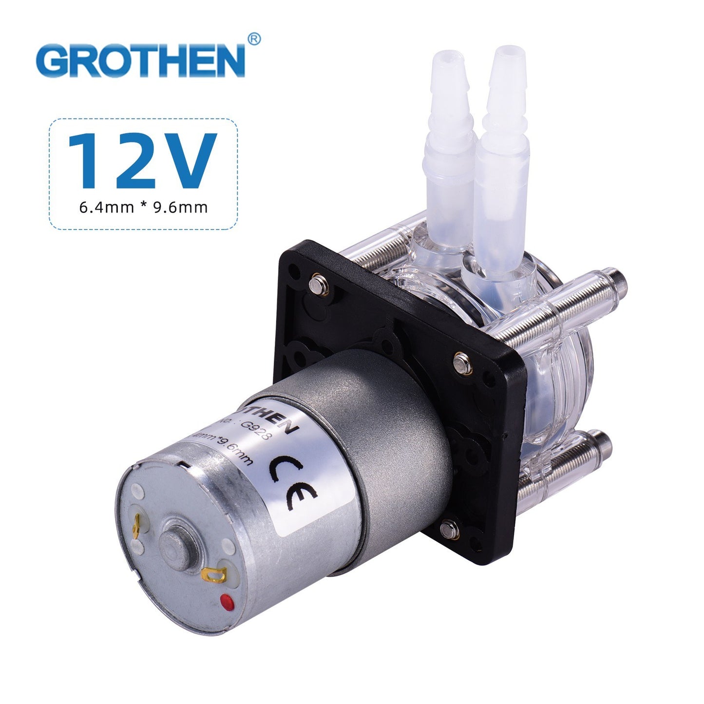 GROTHEN DC 12V High Flow Peristaltic Pump with Silicone Tubing for Aquarium, Lab, Chemical Analysis - Self-Priming, Adjustable Flow, Anti-Corrosion