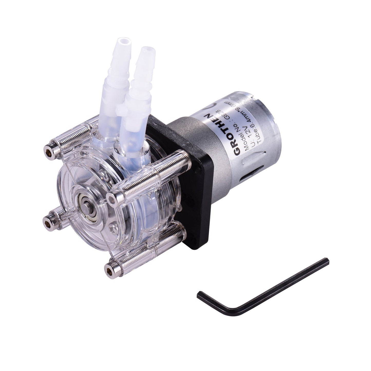 GROTHEN DC 12V High Flow Peristaltic Pump with Silicone Tubing for Aquarium, Lab, Chemical Analysis - Self-Priming, Adjustable Flow, Anti-Corrosion