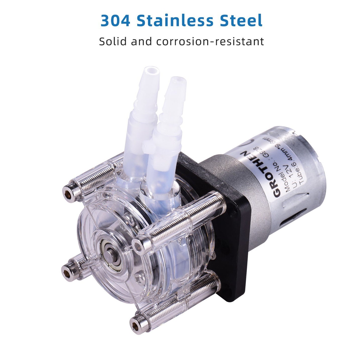 GROTHEN DC 12V High Flow Peristaltic Pump with Silicone Tubing for Aquarium, Lab, Chemical Analysis - Self-Priming, Adjustable Flow, Anti-Corrosion