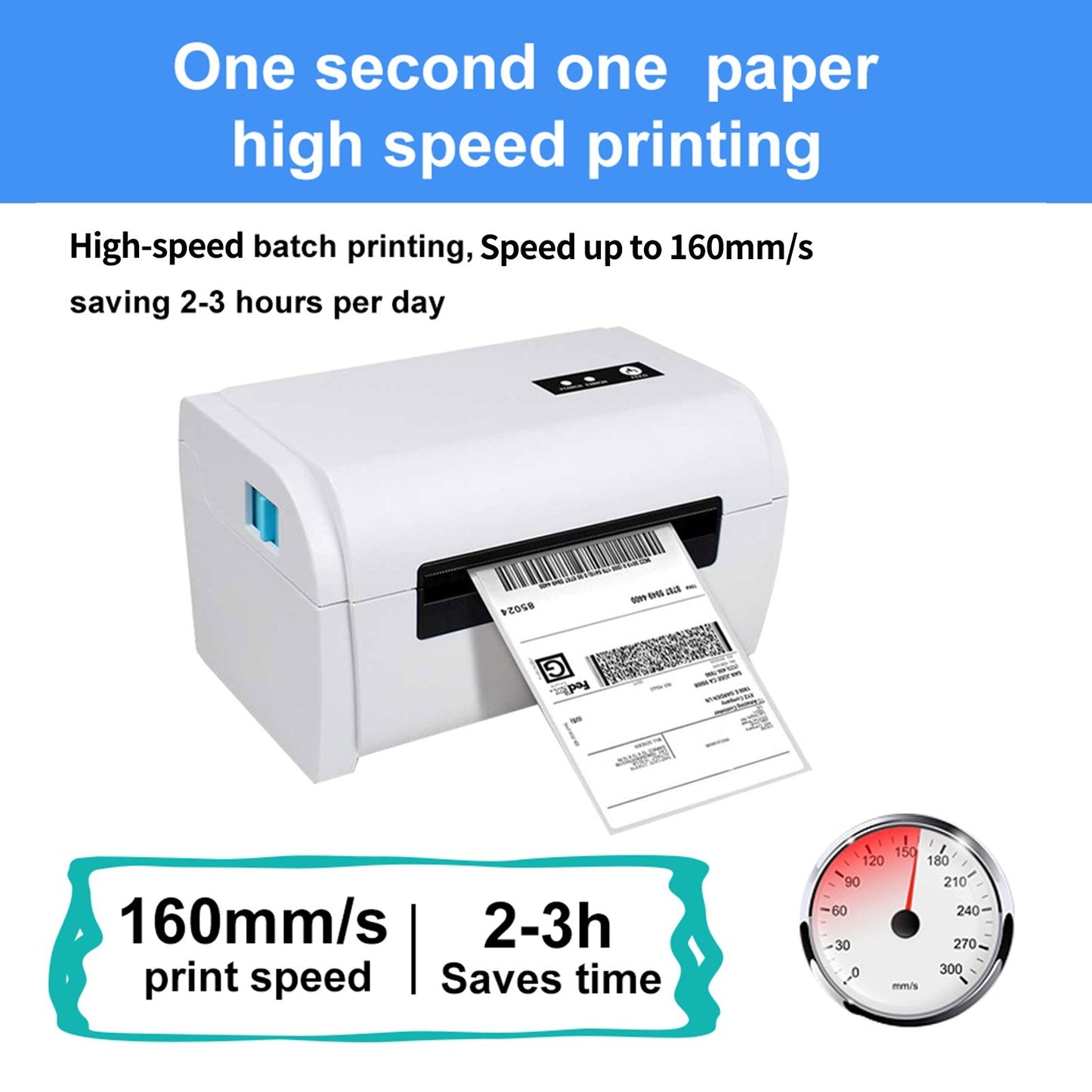 High-Speed 4x6 Shipping Label Printer, Compatible with Amazon UPS Ebay Shopify FedEx, 160mm/s USB Thermal Sticker Printer, Max. 110mm Width for Barcode & Postage