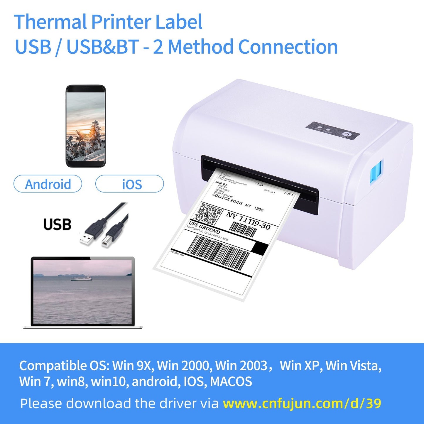 High-Speed 4x6 Shipping Label Printer, Compatible with Amazon UPS Ebay Shopify FedEx, 160mm/s USB Thermal Sticker Printer, Max. 110mm Width for Barcode & Postage