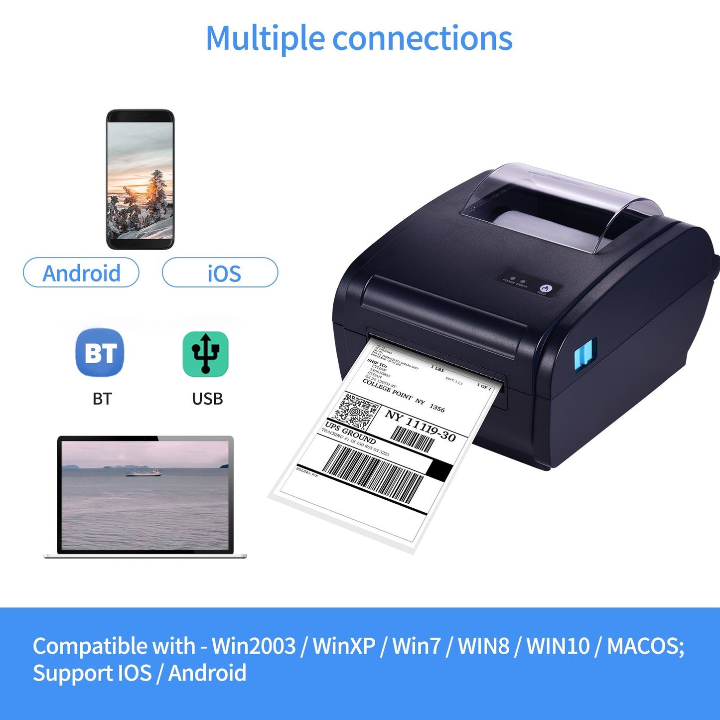 4x6 High-Speed Desktop Thermal Label Printer, USB Connectivity, Max 110mm Width, Compatible with Amazon, UPS, eBay, Shopify, FedEx for Shipping and Barcode Labels