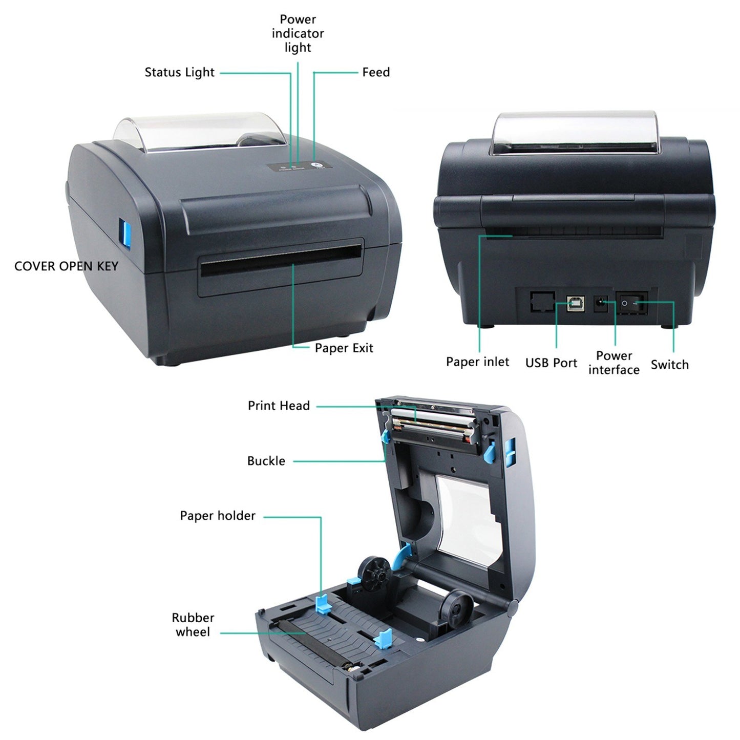 4x6 High-Speed Desktop Thermal Label Printer, USB Connectivity, Max 110mm Width, Compatible with Amazon, UPS, eBay, Shopify, FedEx for Shipping and Barcode Labels