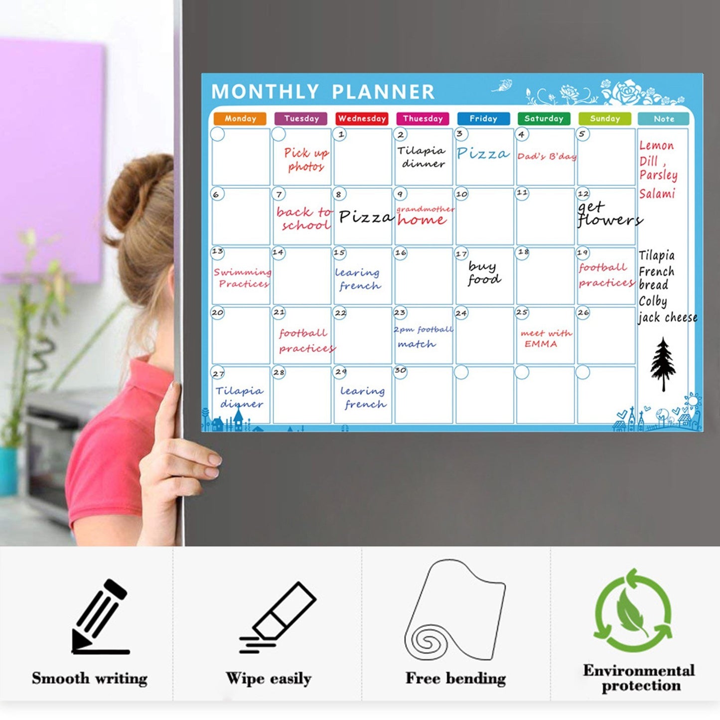 A3 Magnetic Dry Erase Calendar Whiteboard for Fridge: Weekly & Monthly Planner Set with 3 Pens & Eraser (16.5x11.8in)