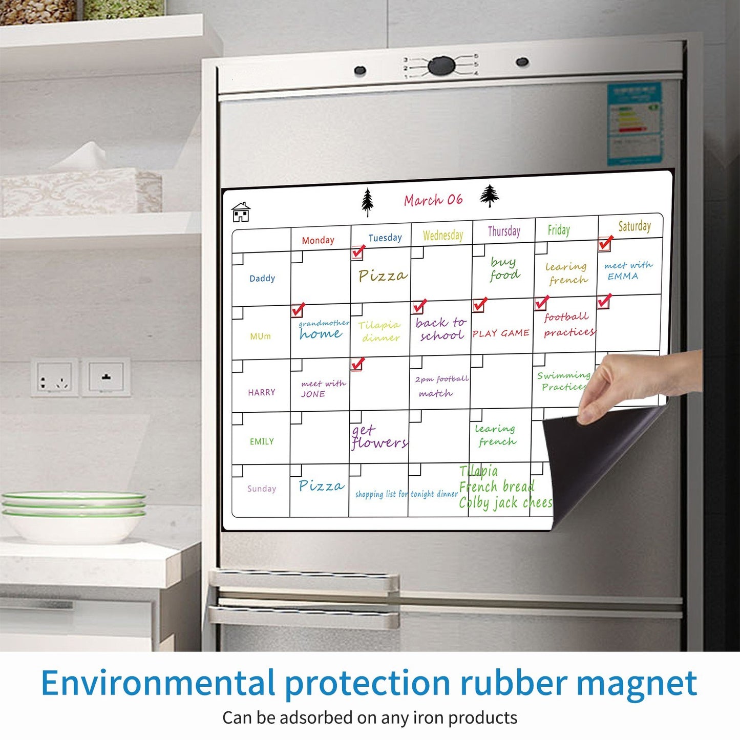 A3 Magnetic Dry Erase Calendar Whiteboard for Fridge: Weekly & Monthly Planner Set with 3 Pens & Eraser (16.5x11.8in)