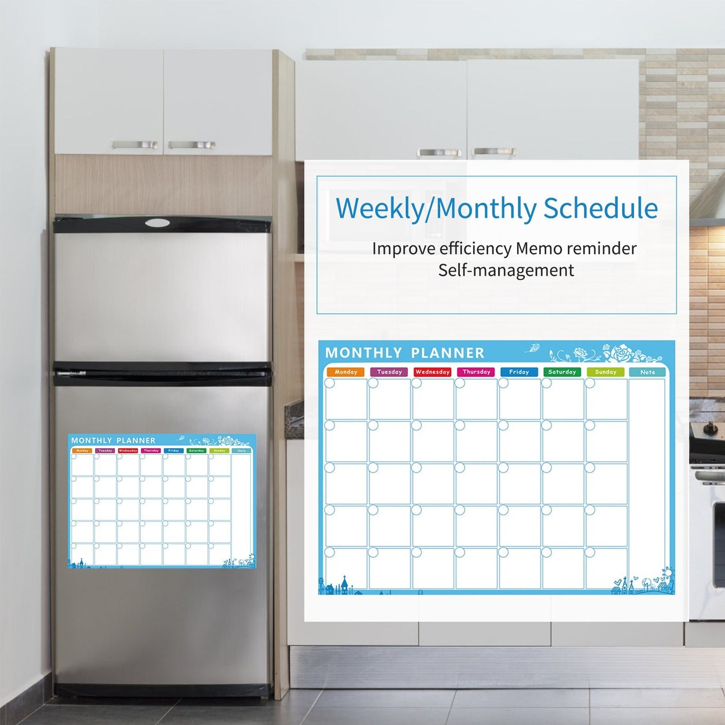 A3 Magnetic Dry Erase Calendar Whiteboard for Fridge: Weekly & Monthly Planner Set with 3 Pens & Eraser (16.5x11.8in)