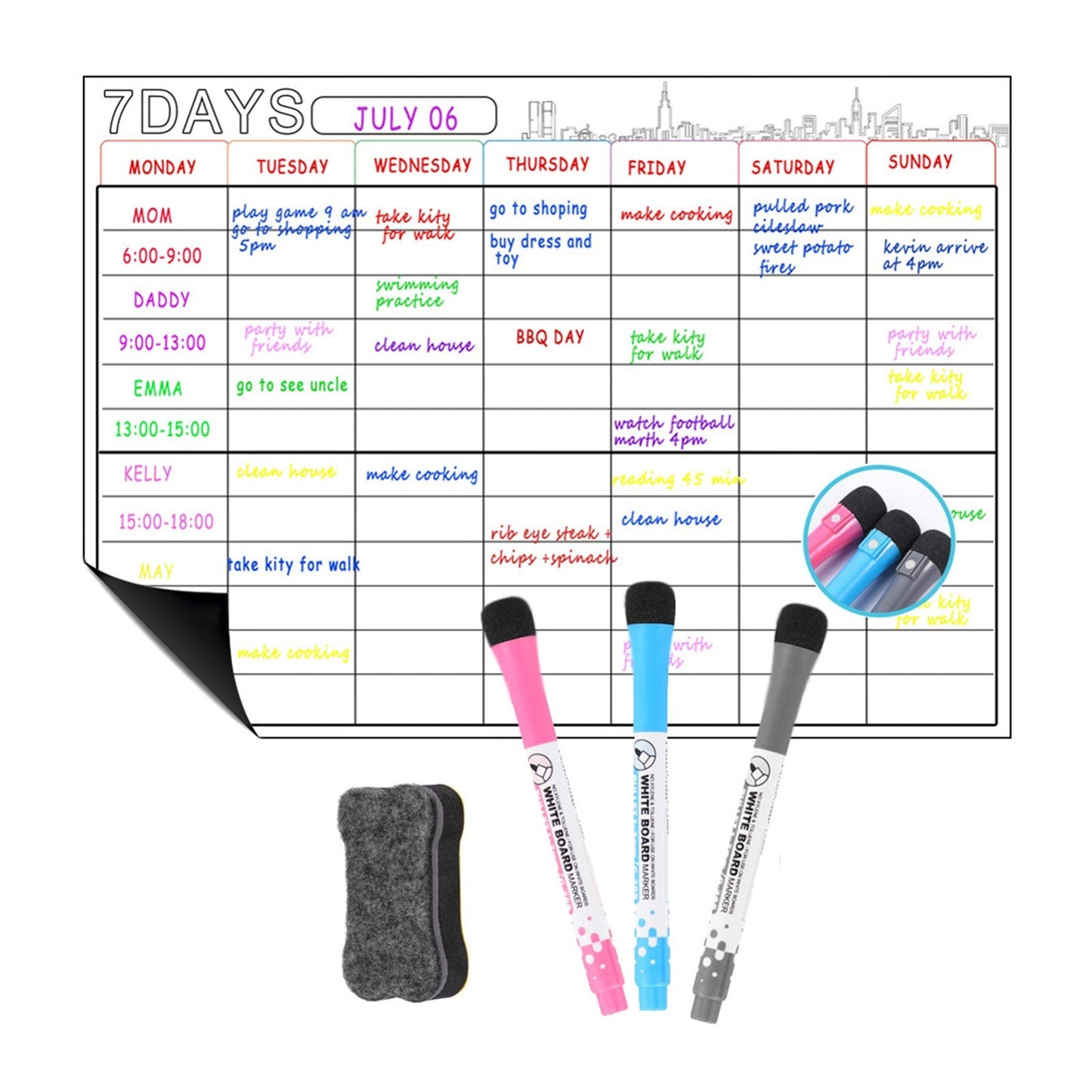 A3 Magnetic Dry Erase Calendar Whiteboard for Fridge: Weekly & Monthly Planner Set with 3 Pens & Eraser (16.5x11.8in)