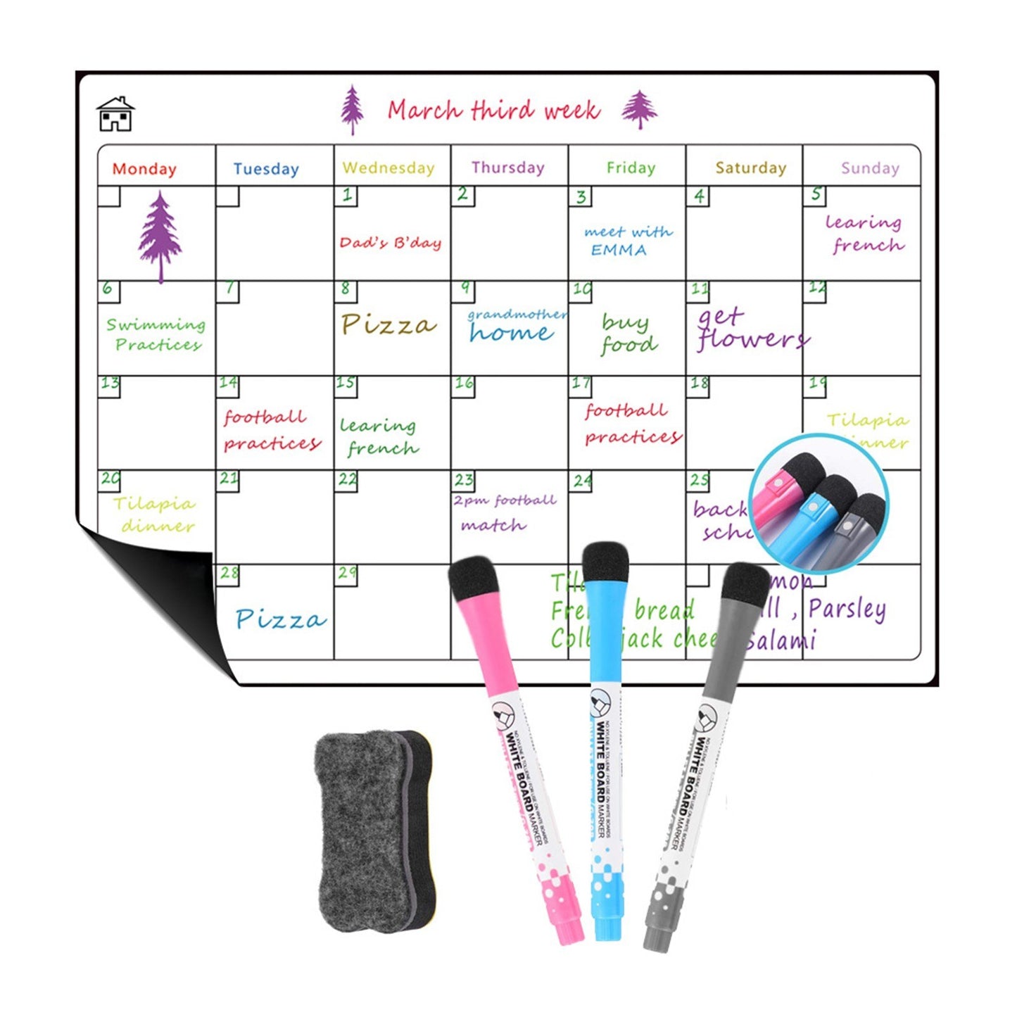 A3 Magnetic Dry Erase Calendar Whiteboard for Fridge: Weekly & Monthly Planner Set with 3 Pens & Eraser (16.5x11.8in)