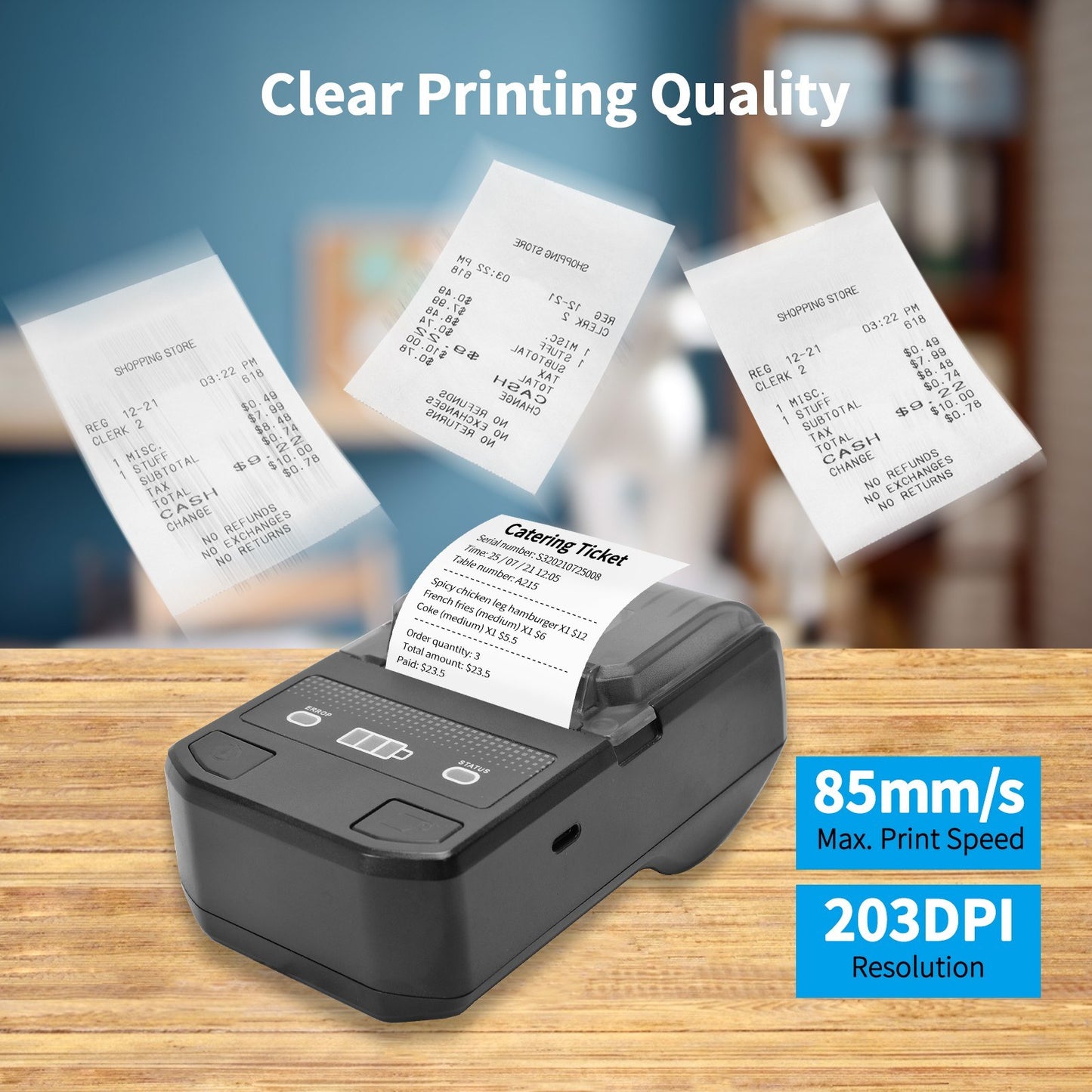 Wireless 58mm Portable Thermal Receipt Printer