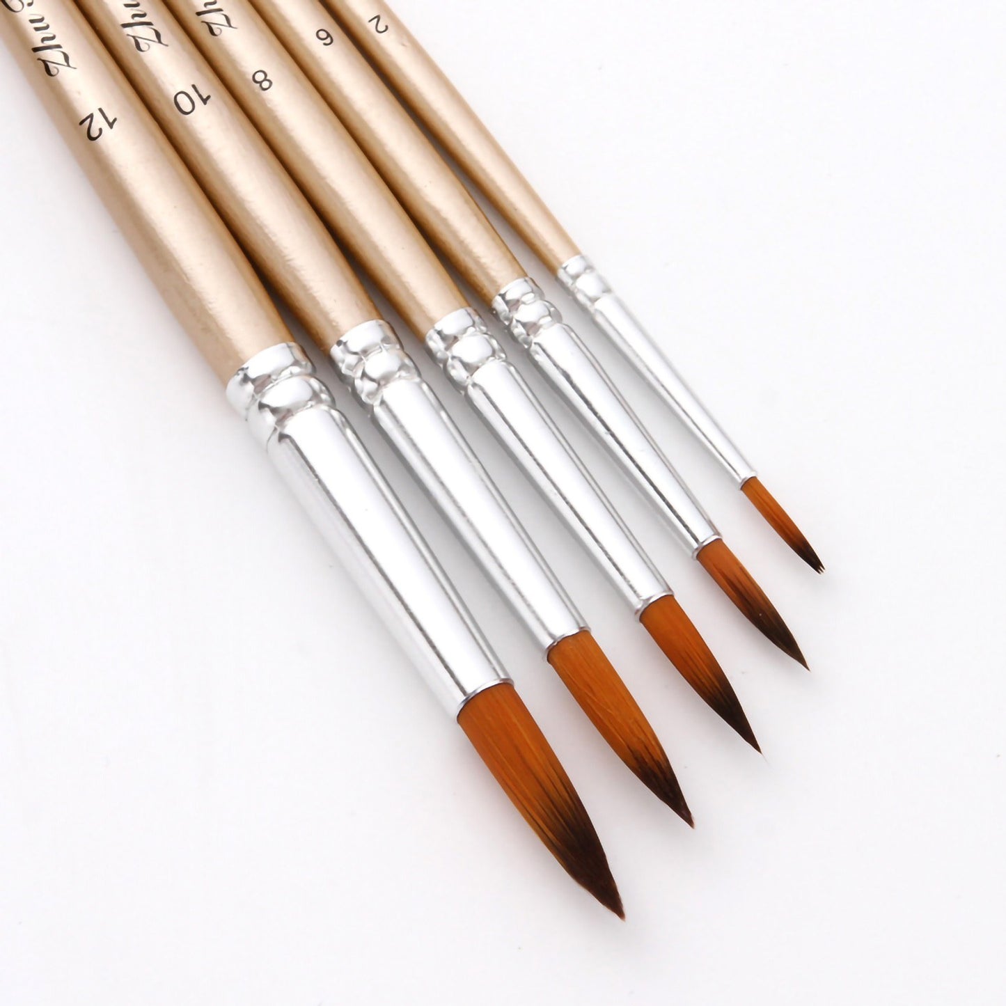 5pcs Round Tip Nylon Paint Brushes Set with Wooden Handles for Acrylic, Oil, Watercolor, Gouache, Nail & Face Detailing - Ideal for Artists, Children, Adults & Beginners