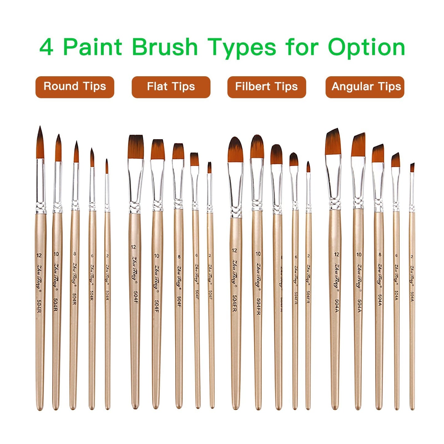 5pcs Round Tip Nylon Paint Brushes Set with Wooden Handles for Acrylic, Oil, Watercolor, Gouache, Nail & Face Detailing - Ideal for Artists, Children, Adults & Beginners