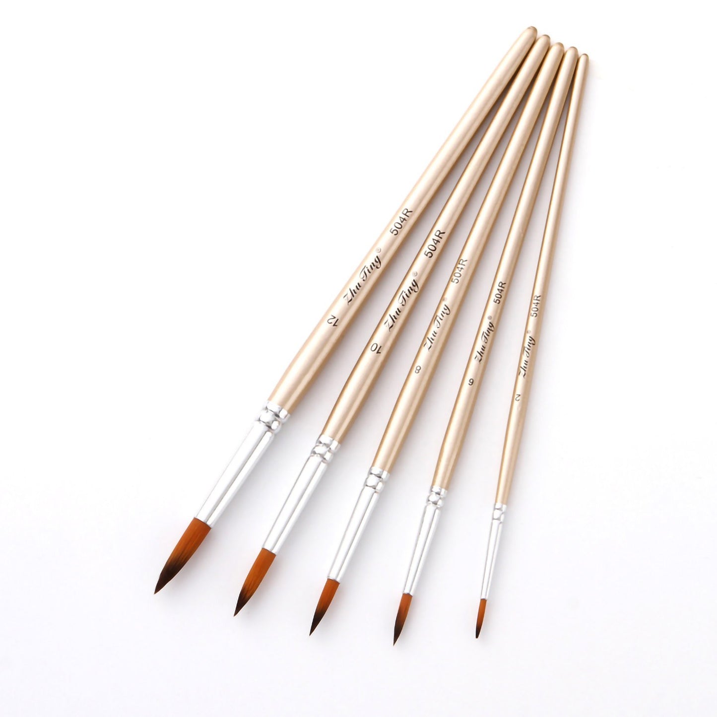 5pcs Round Tip Nylon Paint Brushes Set with Wooden Handles for Acrylic, Oil, Watercolor, Gouache, Nail & Face Detailing - Ideal for Artists, Children, Adults & Beginners