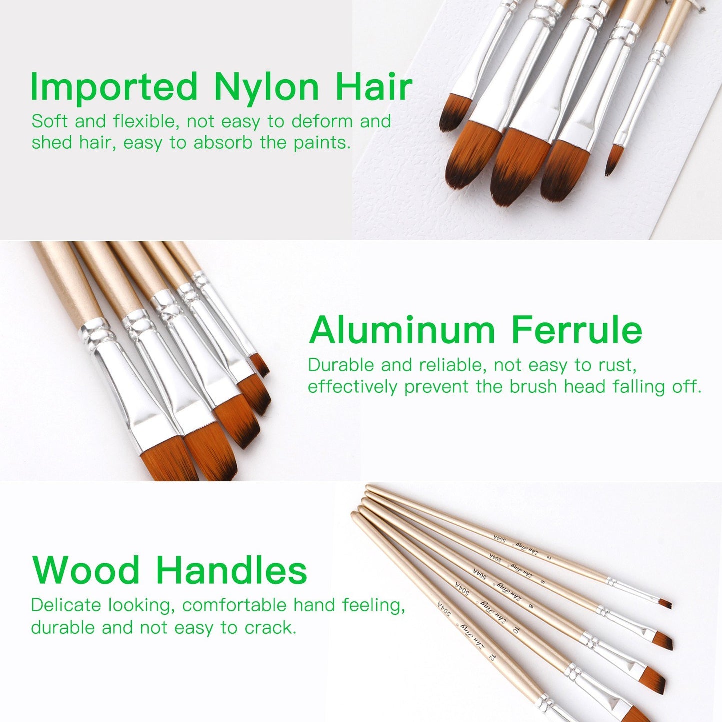 5pcs Round Tip Nylon Paint Brushes Set with Wooden Handles for Acrylic, Oil, Watercolor, Gouache, Nail & Face Detailing - Ideal for Artists, Children, Adults & Beginners