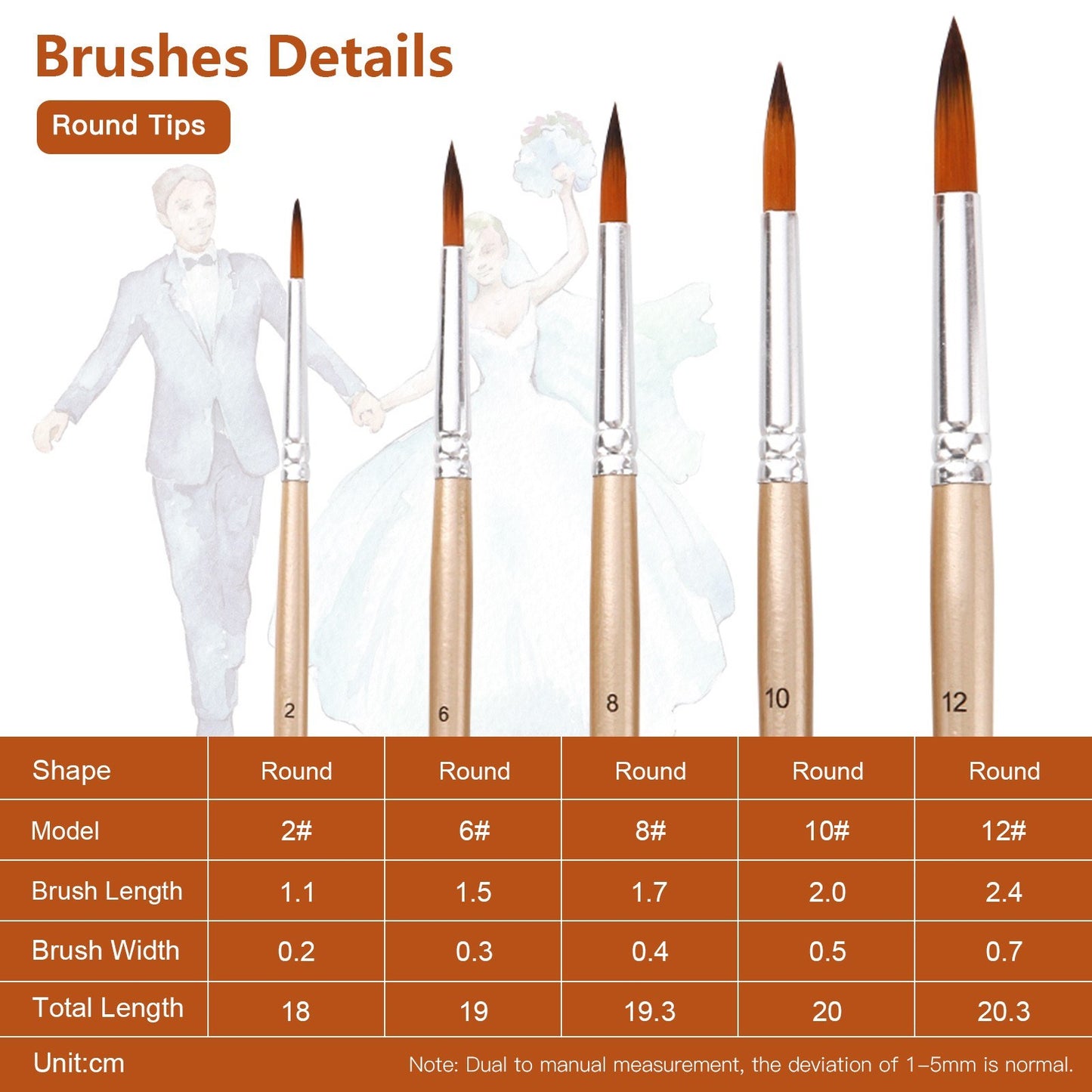 5pcs Round Tip Nylon Paint Brushes Set with Wooden Handles for Acrylic, Oil, Watercolor, Gouache, Nail & Face Detailing - Ideal for Artists, Children, Adults & Beginners