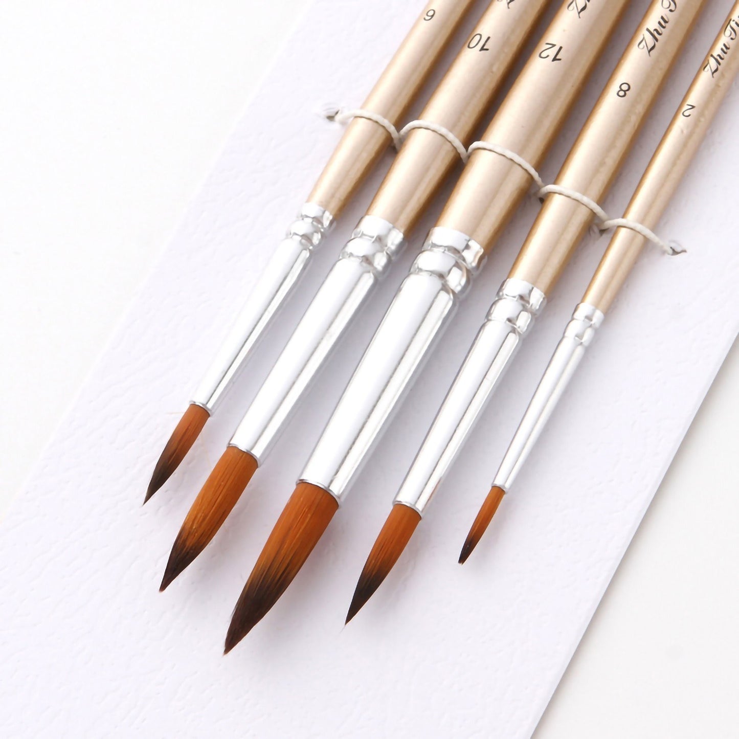 5pcs Round Tip Nylon Paint Brushes Set with Wooden Handles for Acrylic, Oil, Watercolor, Gouache, Nail & Face Detailing - Ideal for Artists, Children, Adults & Beginners