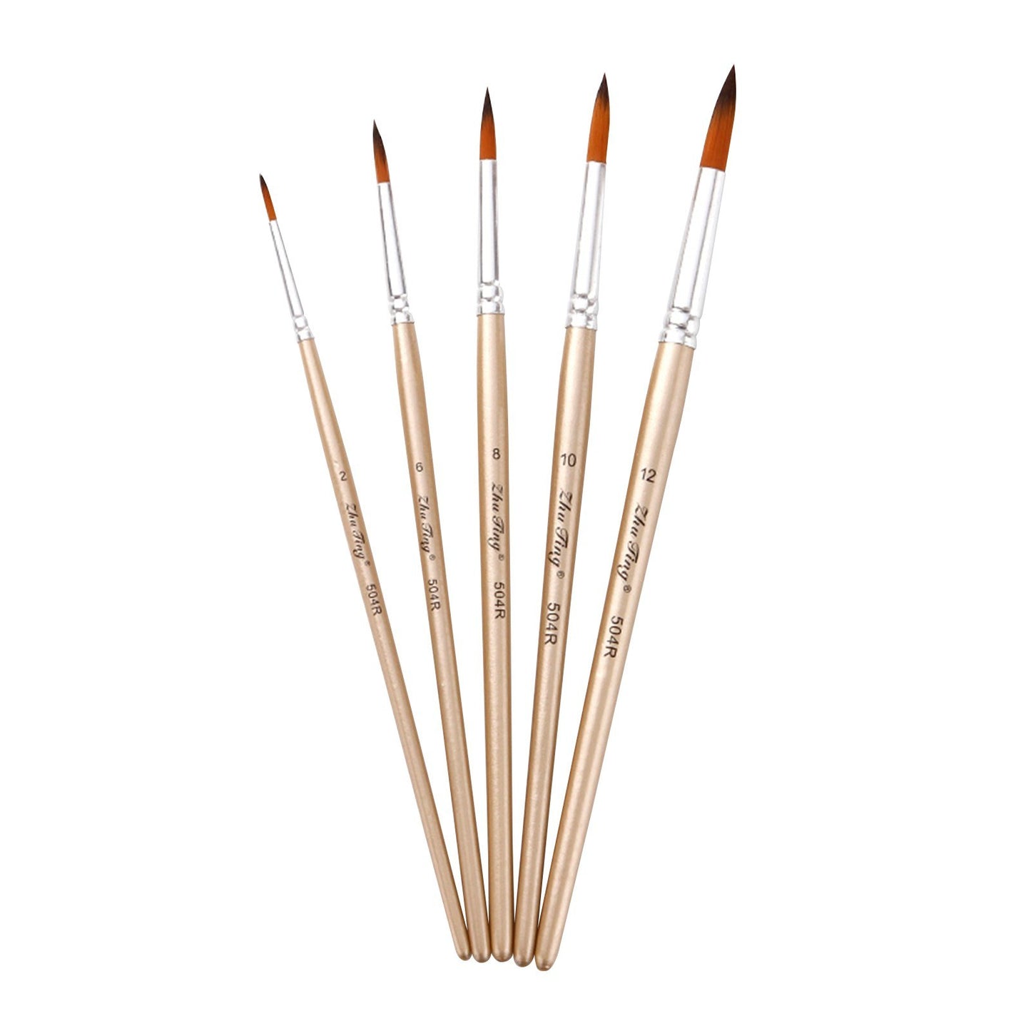 5pcs Round Tip Nylon Paint Brushes Set with Wooden Handles for Acrylic, Oil, Watercolor, Gouache, Nail & Face Detailing - Ideal for Artists, Children, Adults & Beginners