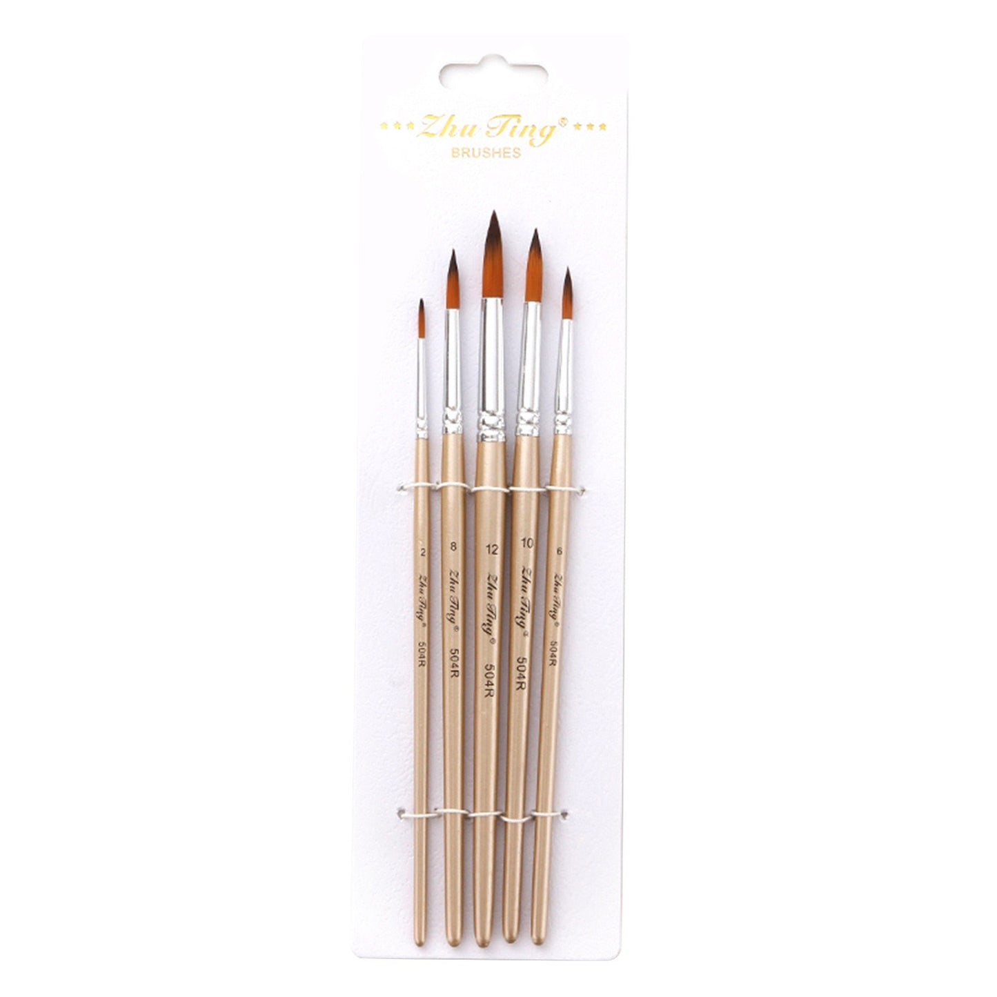 5pcs Round Tip Nylon Paint Brushes Set with Wooden Handles for Acrylic, Oil, Watercolor, Gouache, Nail & Face Detailing - Ideal for Artists, Children, Adults & Beginners