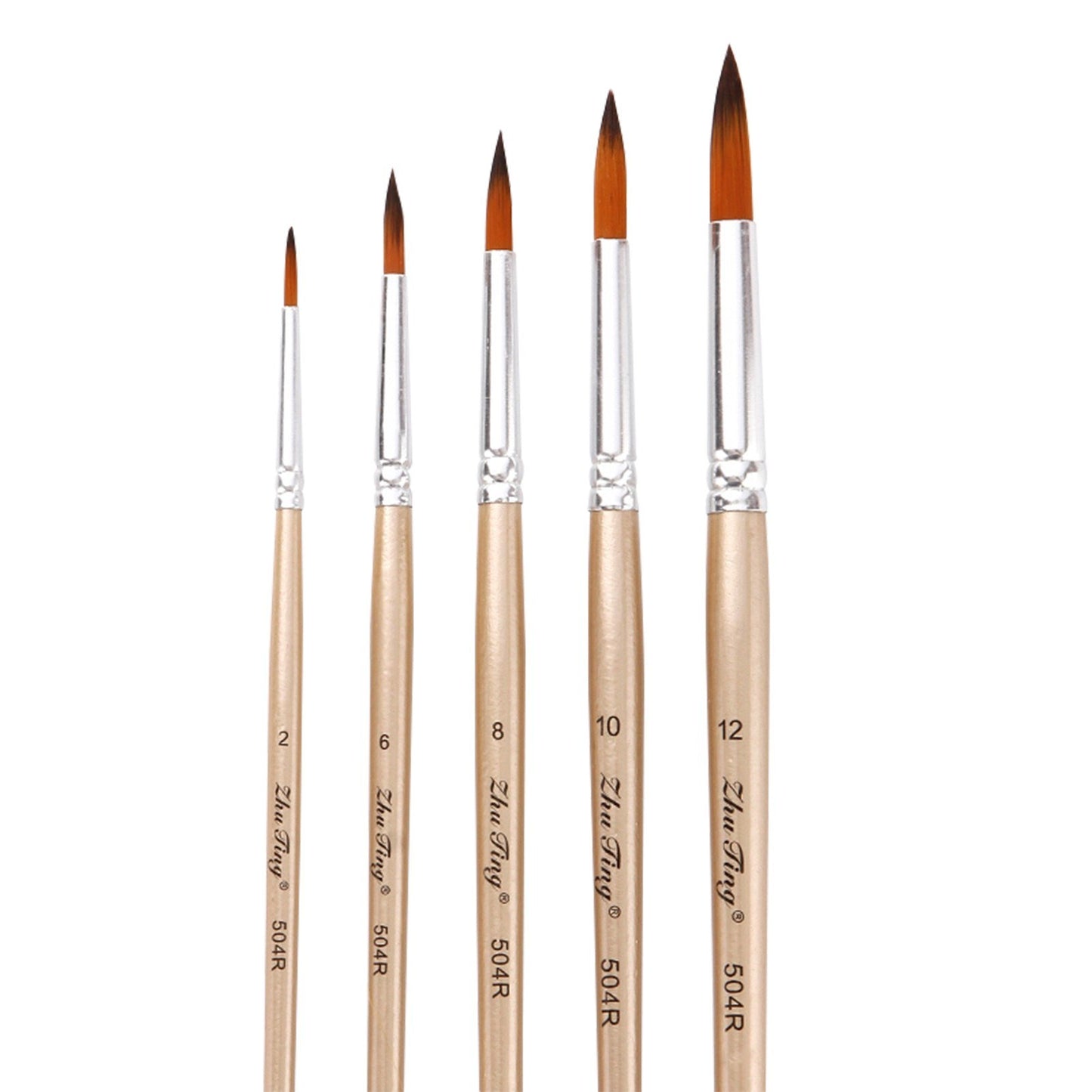 5pcs Round Tip Nylon Paint Brushes Set with Wooden Handles for Acrylic, Oil, Watercolor, Gouache, Nail & Face Detailing - Ideal for Artists, Children, Adults & Beginners