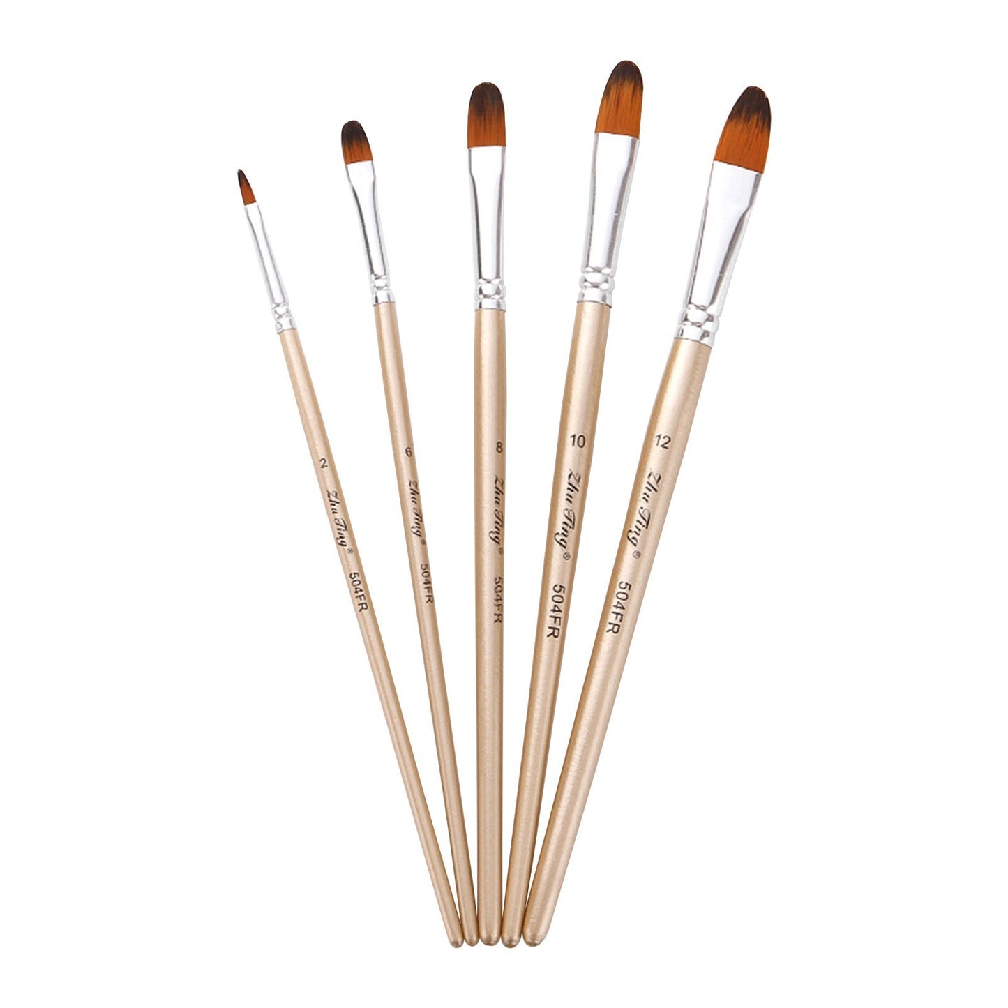 5pcs Round Tip Nylon Paint Brushes Set with Wooden Handles for Acrylic, Oil, Watercolor, Gouache, Nail & Face Detailing - Ideal for Artists, Children, Adults & Beginners
