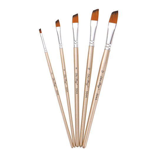 5pcs Round Tip Nylon Paint Brushes Set with Wooden Handles for Acrylic, Oil, Watercolor, Gouache, Nail & Face Detailing - Ideal for Artists, Children, Adults & Beginners