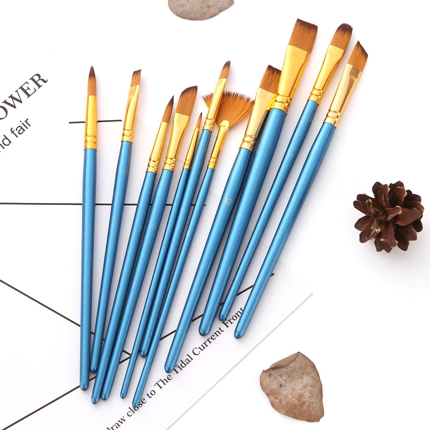13pcs Nylon Hair Paint Brushes Set with Wooden Handle for Artists & Beginners - Acrylic, Oil, Watercolor, Gouache, Nail, Body, Face, and Miniature Detail Art