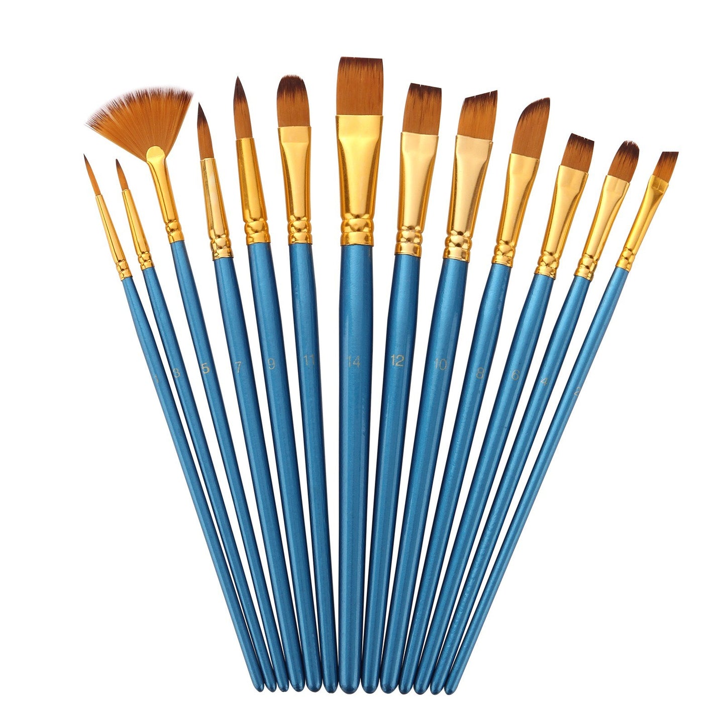 13pcs Nylon Hair Paint Brushes Set with Wooden Handle for Artists & Beginners - Acrylic, Oil, Watercolor, Gouache, Nail, Body, Face, and Miniature Detail Art