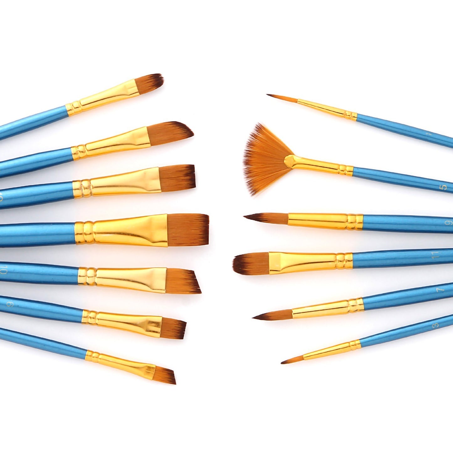 13pcs Nylon Hair Paint Brushes Set with Wooden Handle for Artists & Beginners - Acrylic, Oil, Watercolor, Gouache, Nail, Body, Face, and Miniature Detail Art