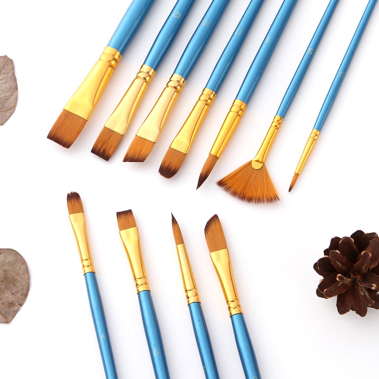 13pcs Nylon Hair Paint Brushes Set with Wooden Handle for Artists & Beginners - Acrylic, Oil, Watercolor, Gouache, Nail, Body, Face, and Miniature Detail Art