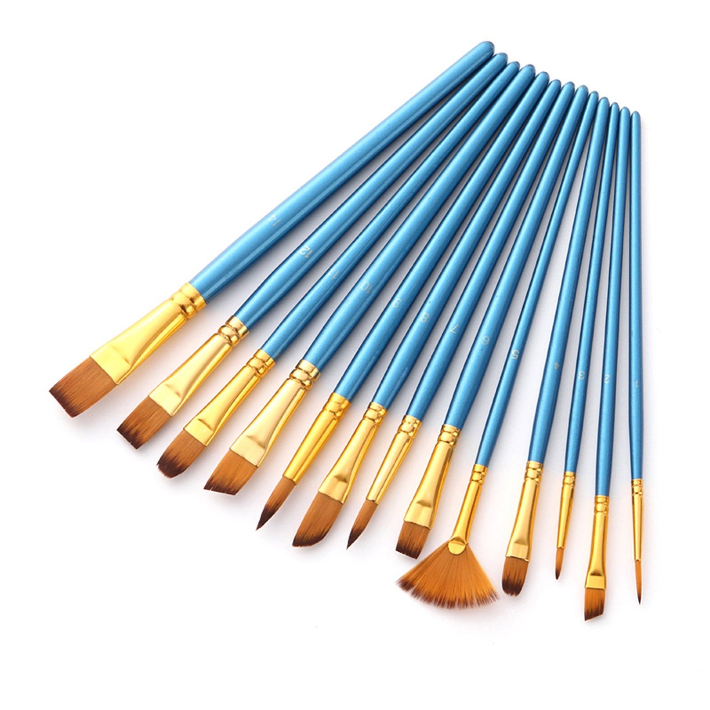 13pcs Nylon Hair Paint Brushes Set with Wooden Handle for Artists & Beginners - Acrylic, Oil, Watercolor, Gouache, Nail, Body, Face, and Miniature Detail Art