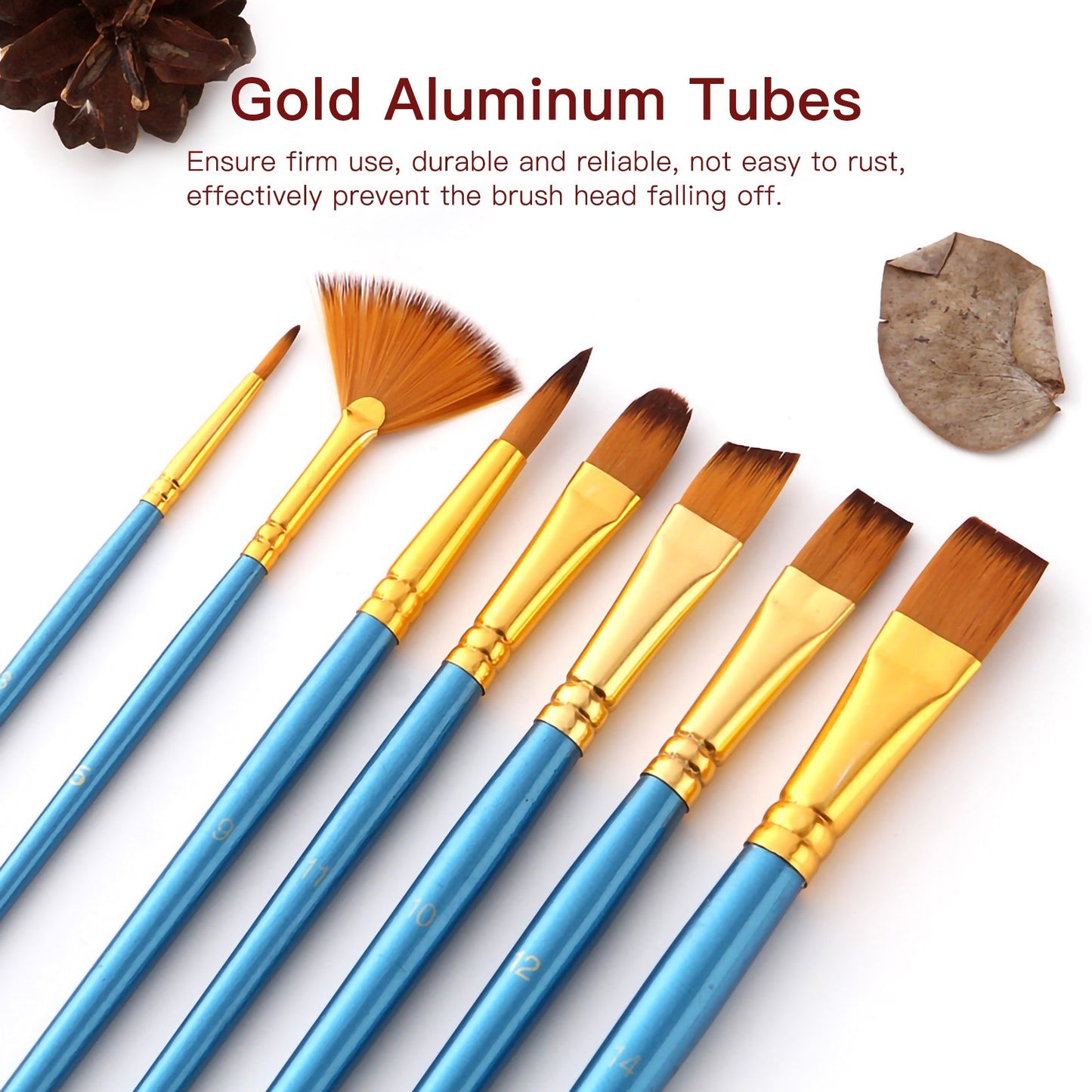 13pcs Nylon Hair Paint Brushes Set with Wooden Handle for Artists & Beginners - Acrylic, Oil, Watercolor, Gouache, Nail, Body, Face, and Miniature Detail Art