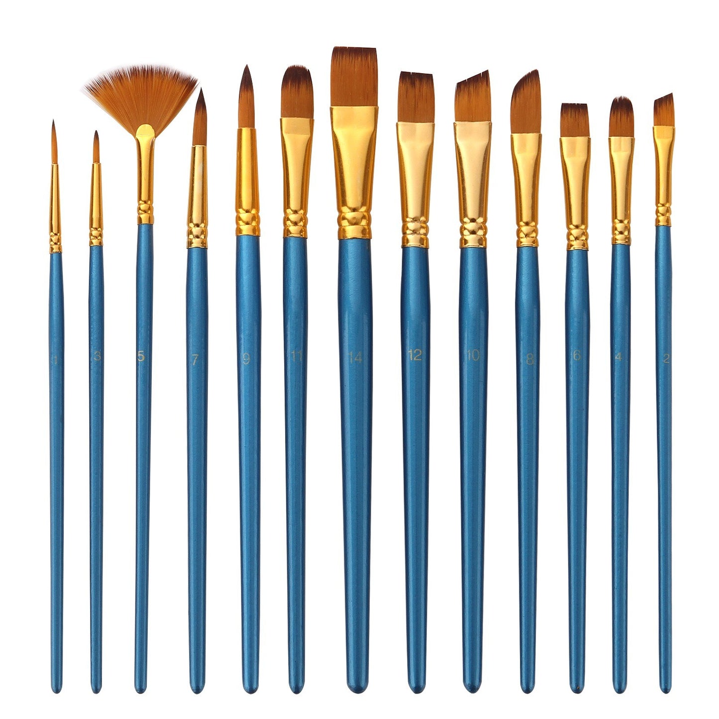 13pcs Nylon Hair Paint Brushes Set with Wooden Handle for Artists & Beginners - Acrylic, Oil, Watercolor, Gouache, Nail, Body, Face, and Miniature Detail Art