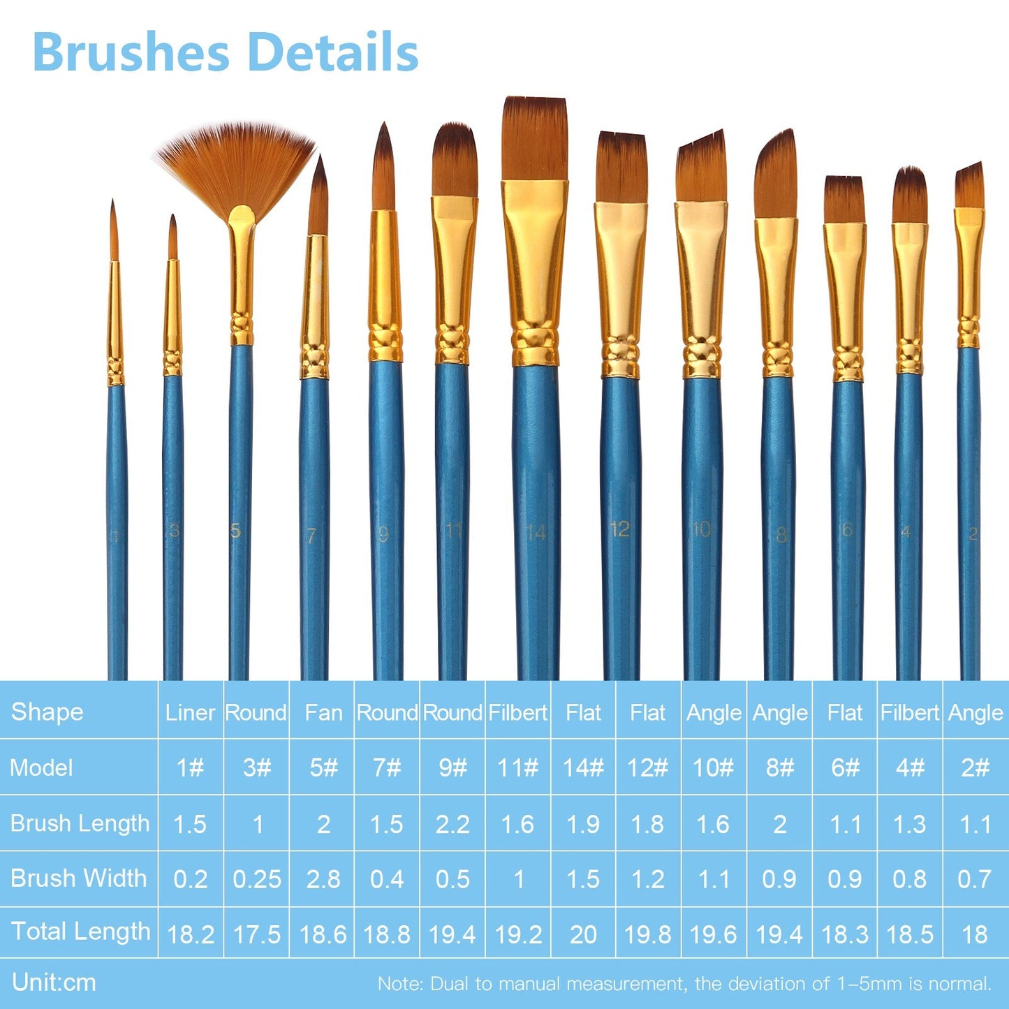 13pcs Nylon Hair Paint Brushes Set with Wooden Handle for Artists & Beginners - Acrylic, Oil, Watercolor, Gouache, Nail, Body, Face, and Miniature Detail Art